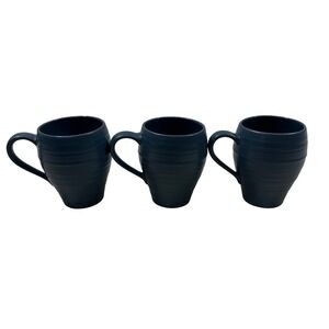 Mikasa Swirl Blue Stoneware Mugs Set of 3 Navy Blue Ribbed Matte 4.5 inch
